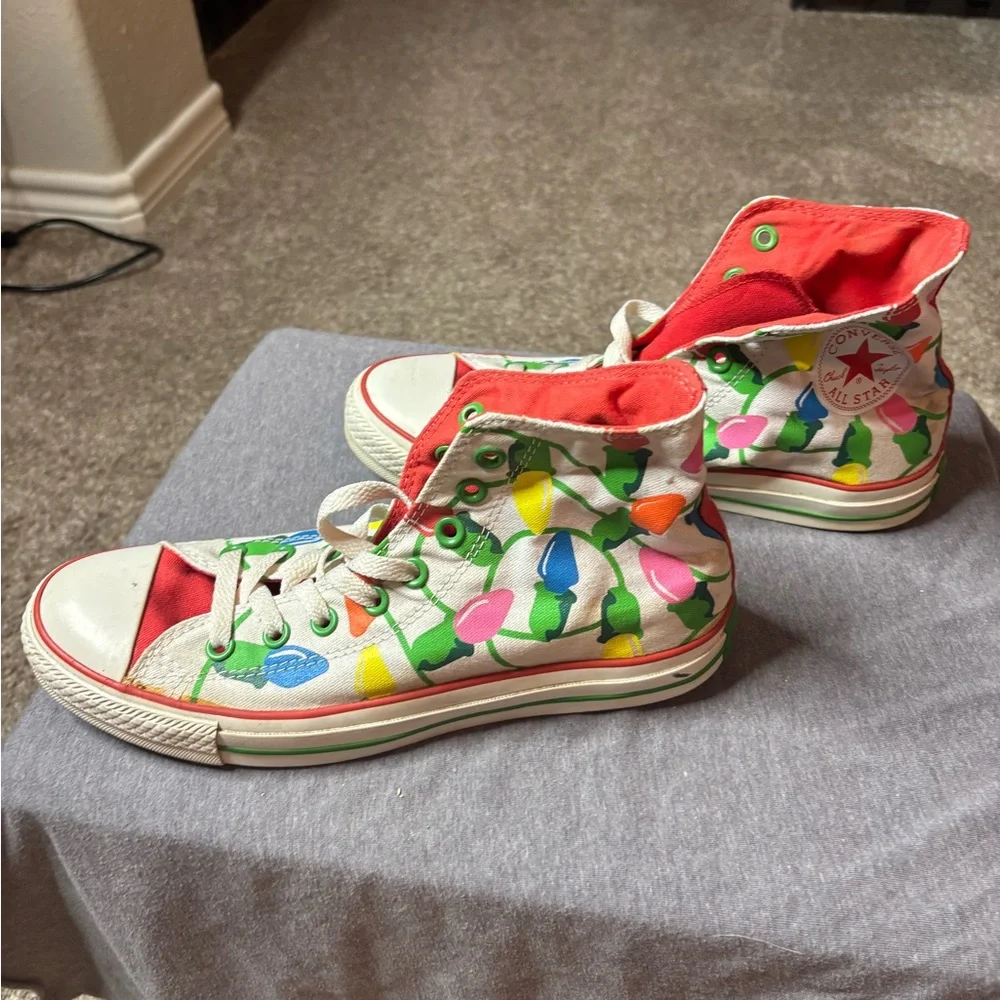 Converse Christmas Lights Print Canvas Hi Top Sneakers Men 8 Women 10 Holiday